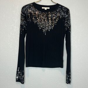 NWT Jonathan SIMKHAI Black Ribbed Sweater With Sequins Medium